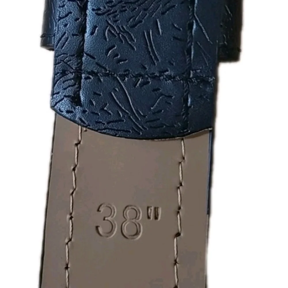 Mio Marino Collection Geninue Leather Dress Belt Men Sz 38 Black Etched W 1.5